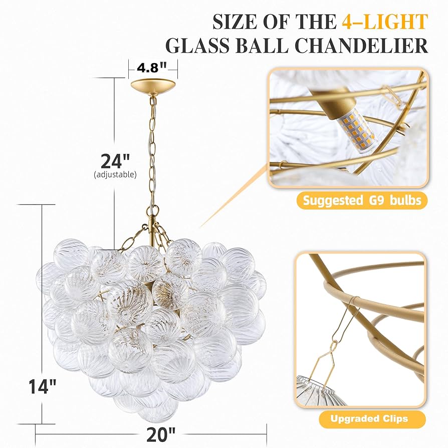 うー Novelbright BRIGHT1、Chandelier Longree Bubble Ball Semi Flush Mounting Ceiling Light